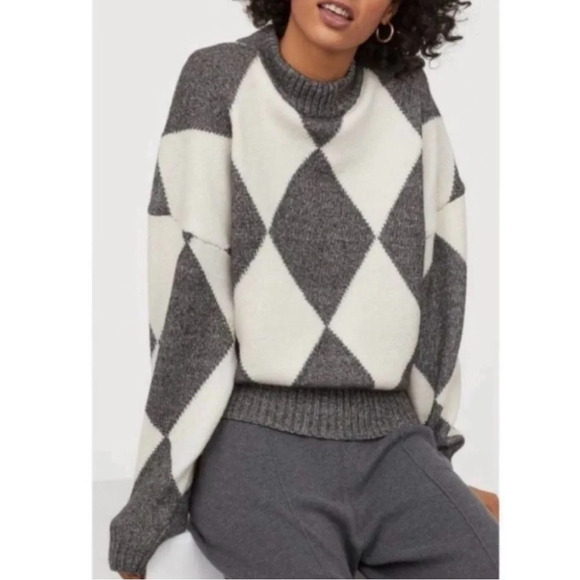 Pringle of Scotland x H&M Sweater Woman’s S Gray Diamond Polyester Wool - Picture 1 of 7